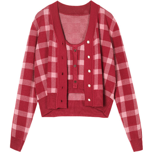 Conjunto de Camisola y Suéter a Cuadros Retro para Mujer - Image 4