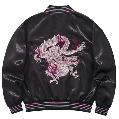 Chaqueta Béisbol Dragón Fuego Púrpura con Nubes Auspiciosas Bordadas - Image 7