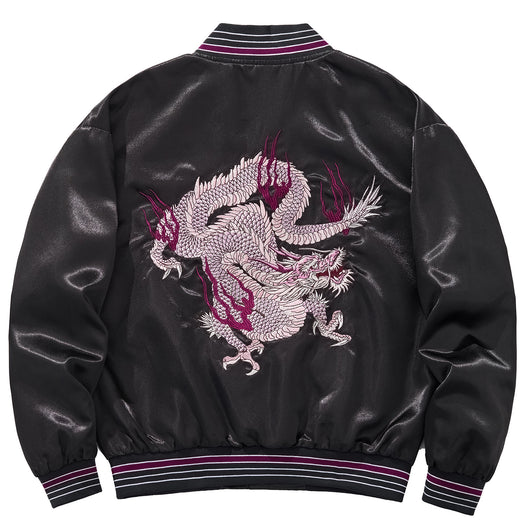 Chaqueta Béisbol Dragón Fuego Púrpura con Nubes Auspiciosas Bordadas - Image 7