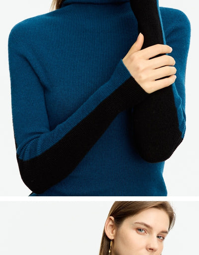 Suéter de Cuello Alto Bicolor en Lana Merino, Ajuste Slim para Mujer - Image 29