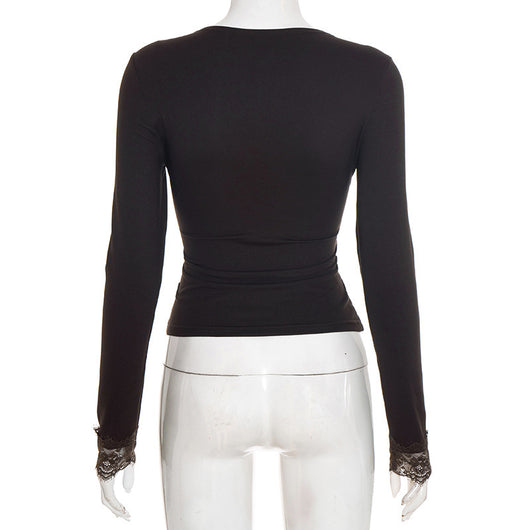 Blusa Elegante de Encaje con Escote en V y Mangas Largas para Otoño e Invierno - Image 17