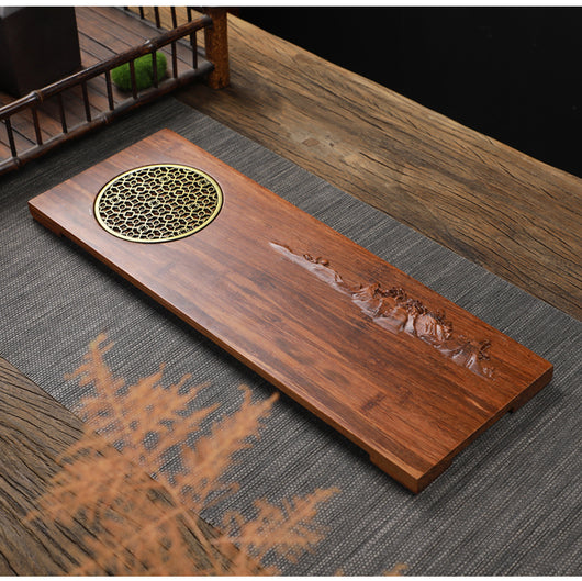 Bandeja de Té Retro de Madera Maciza con Abanico Decorativo - Image 8