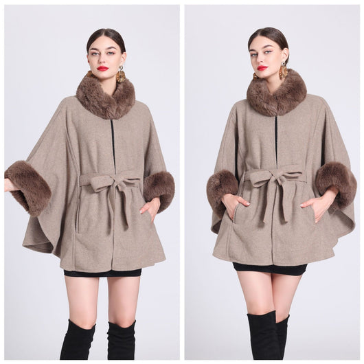 Capa Abrigo de Lana con Cuello de Conejo y Encaje Ajustable - Image 14