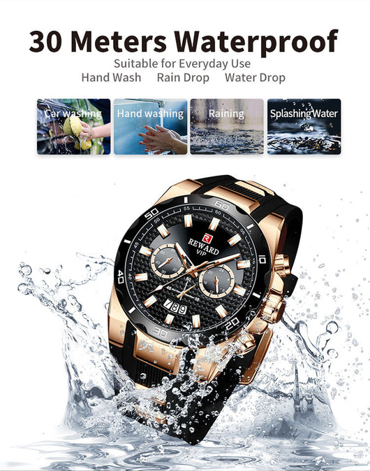 Reloj para Hombre REWARD Negro y Dorado con Diseño Moderno y Calendario - Image 16