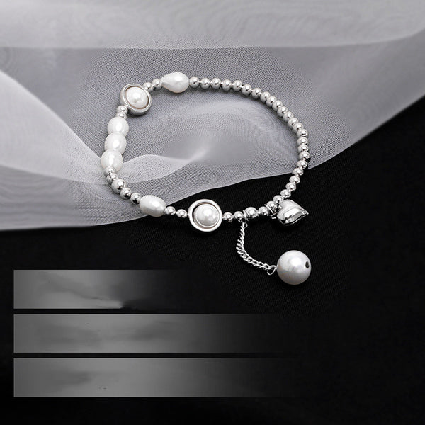 Pulsera de Plata S925 con Perla y Corazón - Elegancia y Temperamento