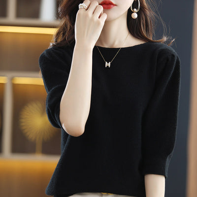 Blusa Suelta de Cuello Redondo Manga Corta Siete Puntos para Mujer - Image 7