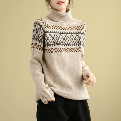 Suéter Tejido Jacquard Cuello Alto - Estilo Literario y Casual - Image 8