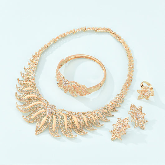 Juego de Collar y Aretes de Aleación Minimalista - Conjunto de 4 Piezas