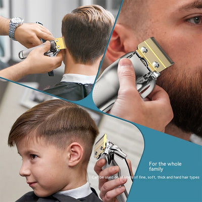 Hatteker professional electric hair clipper with gold blade, LED display, 10 colorful guide combs, USB cable, comb, and cleaning brush. - Image 3