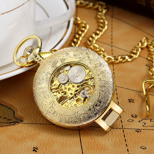Reloj de Bolsillo Mecánico Manual Esqueleto con Grabado Romano