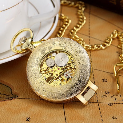 Reloj de Bolsillo Mecánico Manual Esqueleto con Grabado Romano