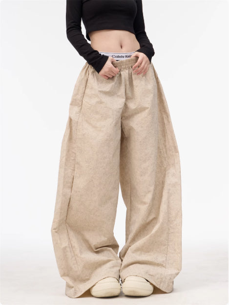 Pantalones Anchos Retro Estilo Americano con Cintura Ajustable y Encaje