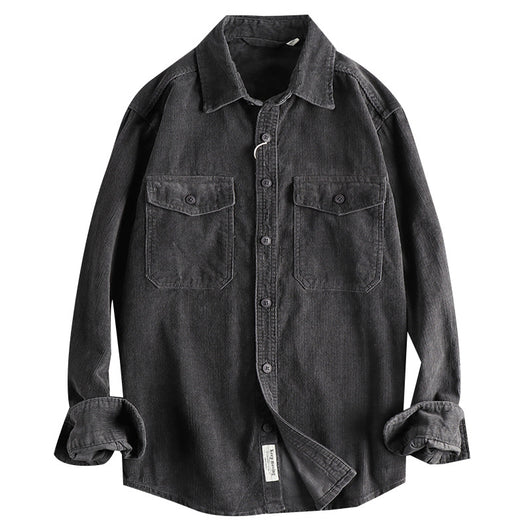 Camisa de Pana Retro de Algodón con Manga Larga para Hombre - Image 5