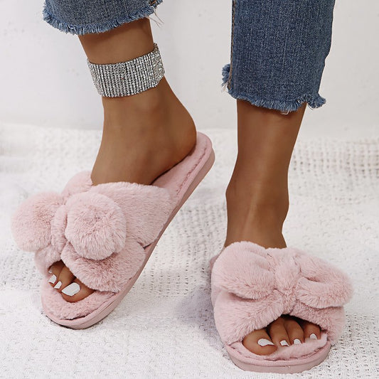 Pantuflas Coreanas Abiertas con Moño - Cálidas y Cómodas para Casa