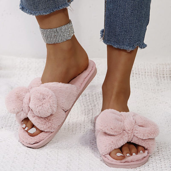 Pantuflas Coreanas Abiertas con Moño - Cálidas y Cómodas para Casa