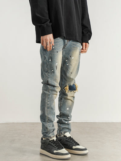Jeans Slim Fit con Detalles de Tinta Salpicada y Parches Rotos - Image 11