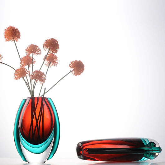 Jarrón Minimalista de Lujo Wabi-sabi Esmaltado en Rojo y Azul - Image 10