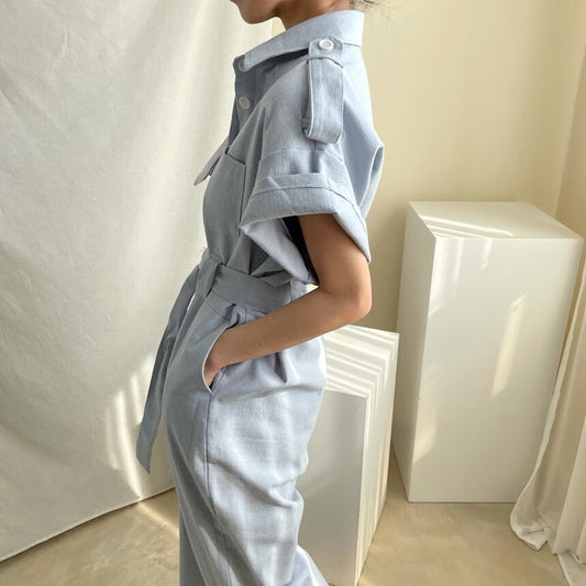 Jumpsuit de Trabajo Elegante con Cintura Ajustable y Múltiples Bolsillos - Image 2