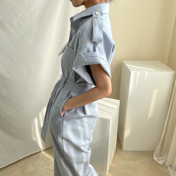 Jumpsuit de Trabajo Elegante con Cintura Ajustable y Múltiples Bolsillos