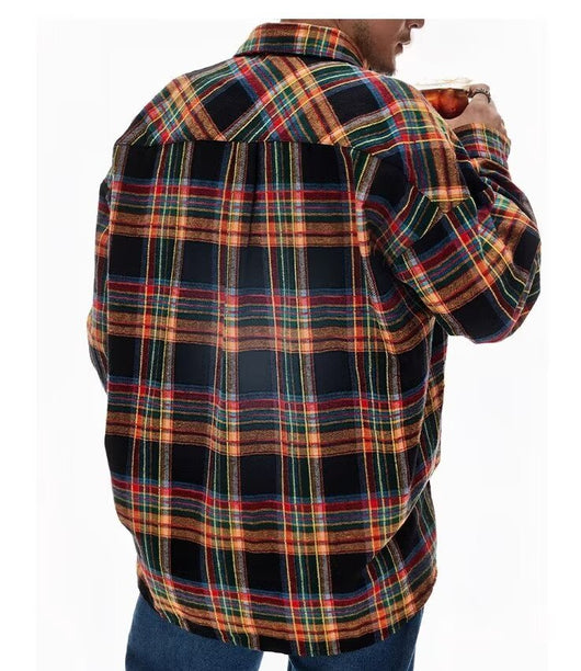 Camisa Retro Americana a Cuadros con Bloques de Color - Image 10