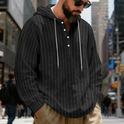 Camisa Lino Holgada Talla Grande Hombre a Rayas con Capucha - Image 23