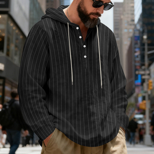 Camisa Lino Holgada Talla Grande Hombre a Rayas con Capucha - Image 23