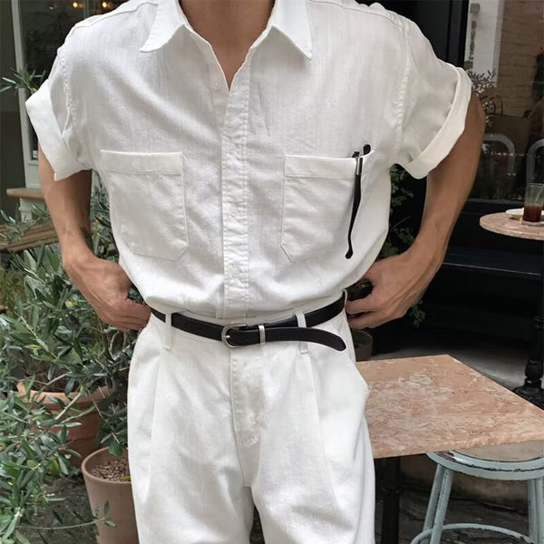 Camisa Minimalista Japonesa de Manga Corta para Hombre