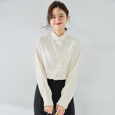 Blusa Elegante de Gasa Francesa con Cuello Volante - Image 3