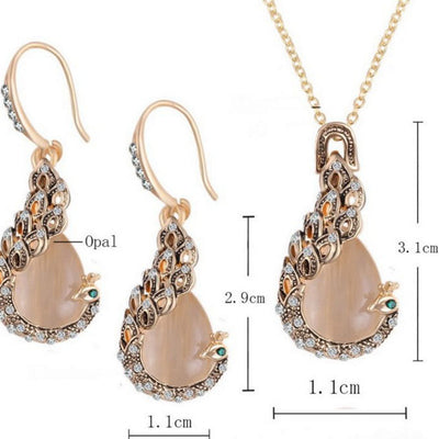 Conjunto de Collar y Aretes Retro Gota de Agua con Diamantes - Image 7