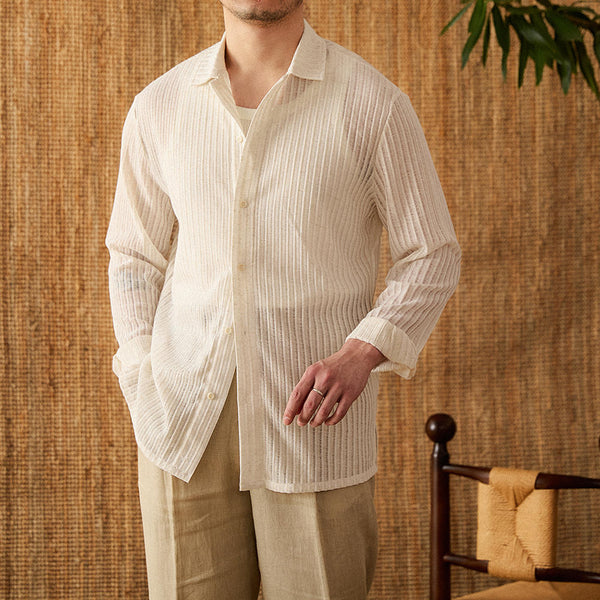 Camisa Casual de Algodón Puro para Vacaciones - Manga Larga Verano