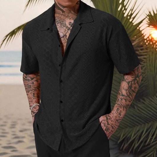 Camisa Casual Hombre con Tejido Calado Jacquard
