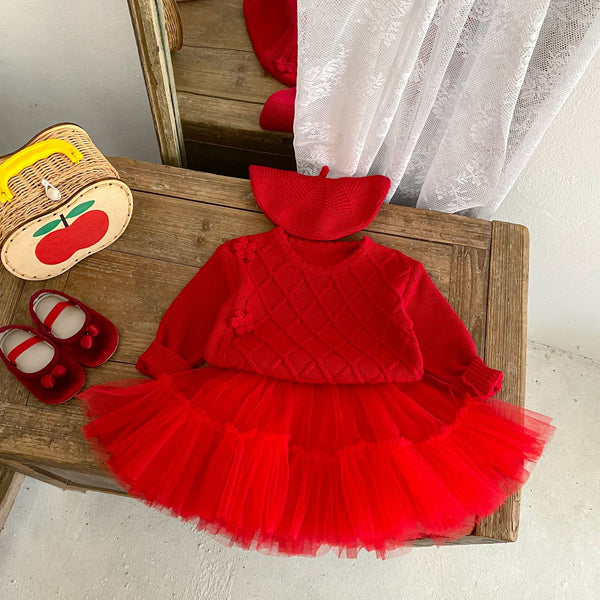 Falda Suéter Tejida de Algodón con Patrón Rombo para Niñas