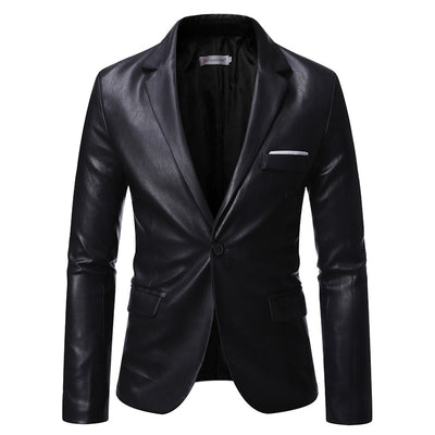 Blazer de Cuero PU con Un Botón para Hombre Tallas Grandes - Image 9