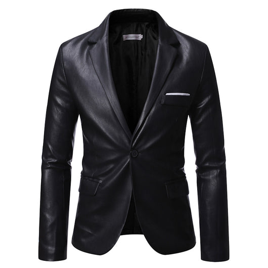 Blazer de Cuero PU con Un Botón para Hombre Tallas Grandes - Image 9