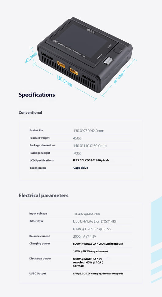 Cargador Dual M8D con Pantalla Táctil Color - Entrada de Alta Potencia para Drones - Image 15