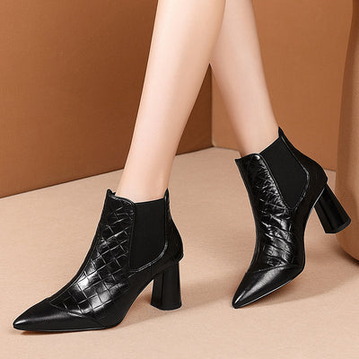 Botines Cortos Tacón Grueso Punta Afilada Talla Grande para Mujer - Image 3