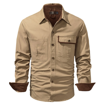 Camisa Polo de Manga Larga Algodón Lavado Tallas Grandes Hombre Color Sólido - Image 9