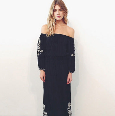 Vestido Largo Elegante Hombros Descubiertos con Cuello Único - Image 8