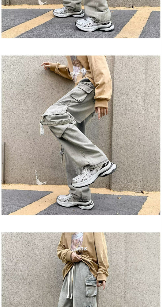 Pantalones Casuales Holgados Multibolsillos Lavado Industrial - Image 19