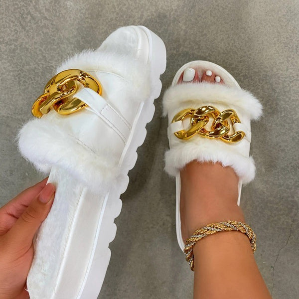 Pantuflas Mujer Suela Gruesa con Cadena y Hebilla