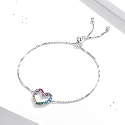 Pulsera de Corazón Plata Esterlina Arcoíris Ajustable - Joya del Amor - Image 3
