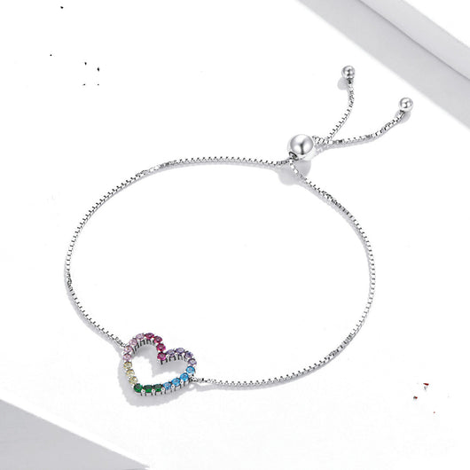Pulsera de Corazón Plata Esterlina Arcoíris Ajustable - Joya del Amor - Image 3