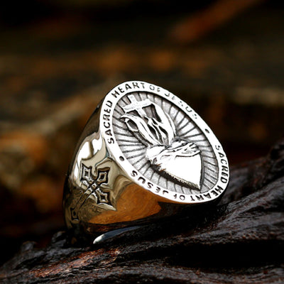 Anillo Sagrado Corazón de Jesús Acero Inoxidable para Hombre y Mujer - Joya Biker Punk con Cruz - Image 11