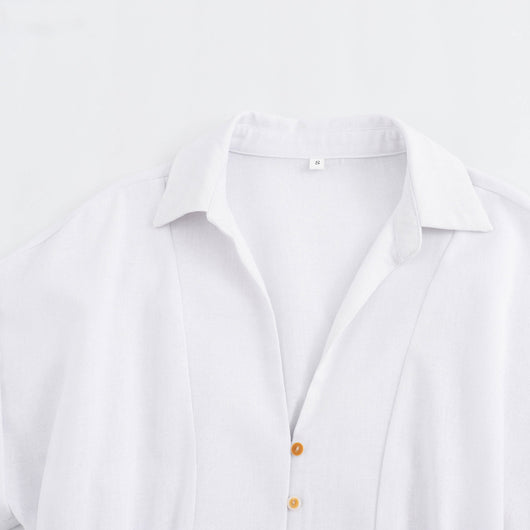 Vestido Camisero Midi de Lino Mezclado - Diseño Suelto y Versátil para Mujer - Image 3