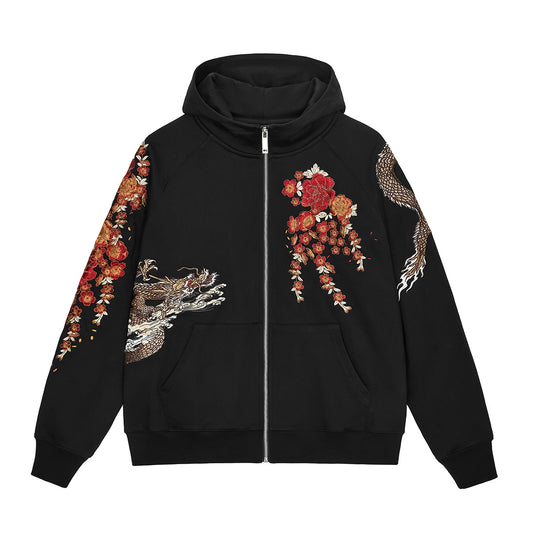 Sudadera con Capucha y Cierre Estilo Urbano - Chaqueta Pesada Bordada