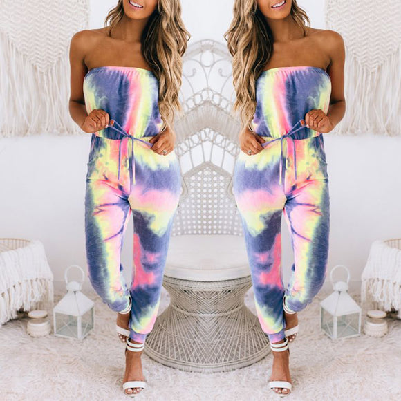 Jumpsuit Casual con Estampado Tie Dye y Escote Envolvente