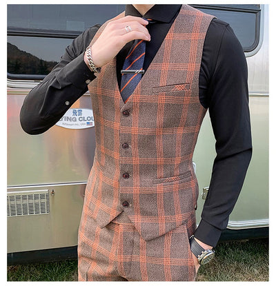 Traje Slim Fit 3 Piezas Fusión Coreana y Británica para Hombre - Image 32