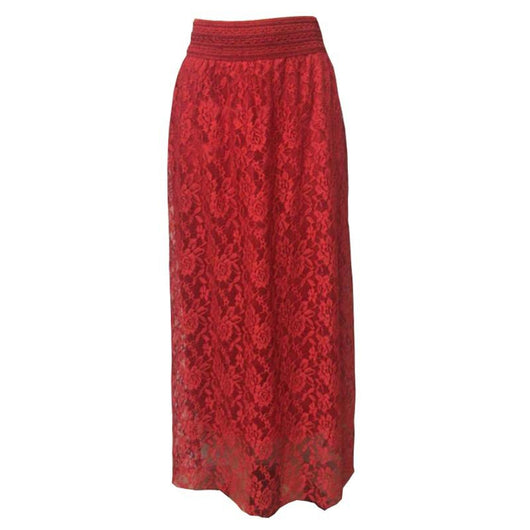 Falda Elegante de Cintura Alta con Encaje Calado y Vuelo Midi - Image 5