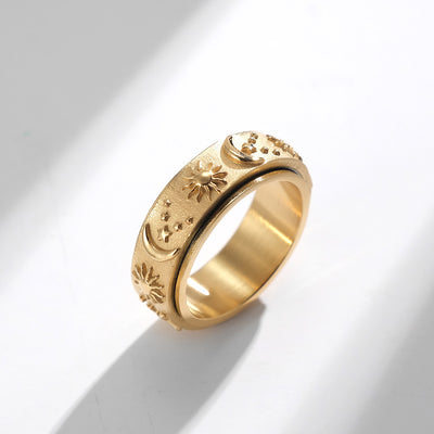 Anillo Giratorio de Acero Titanio con Estrellas, Sol y Luna - Image 11