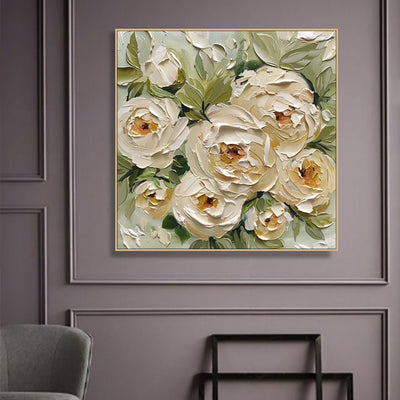 Cuadro Abstracto Óleo sobre Lienzo - Arte Moderno Flores y Hojas Verdes para Decoración del Hogar - Image 5